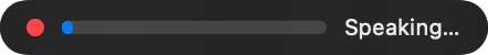 Quoth's floating recording indicator showing a live level meter and the word Speaking.